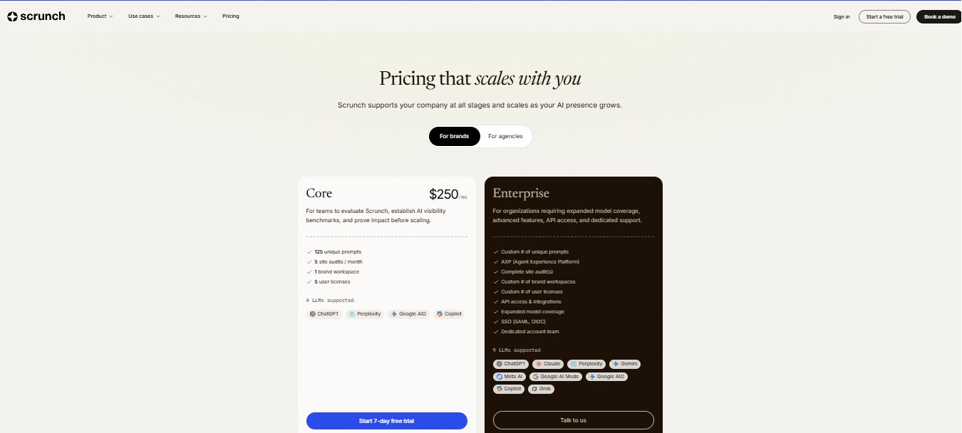 Scrunch Pricing AI Overview